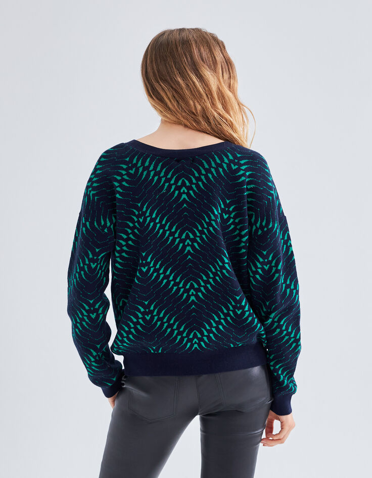 Cardigan marine tricot jacquard motif géométrique Femme-2
