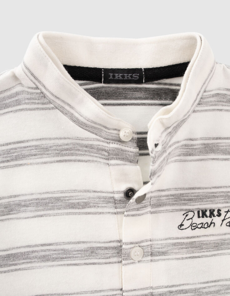 Cremeweißes, grau gestreiftes Jungen-Poloshirt-4
