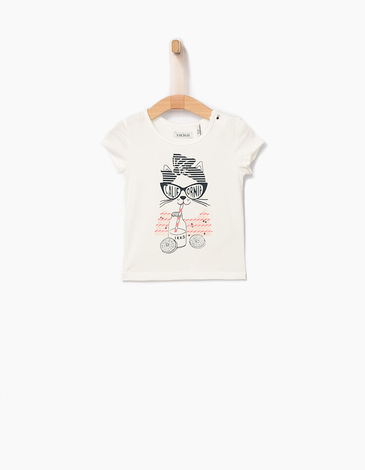 Gebroken wit T-shirt met kat voor babymeisjes-1