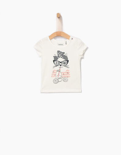 Baby girls' off-white T-shirt with cat - IKKS