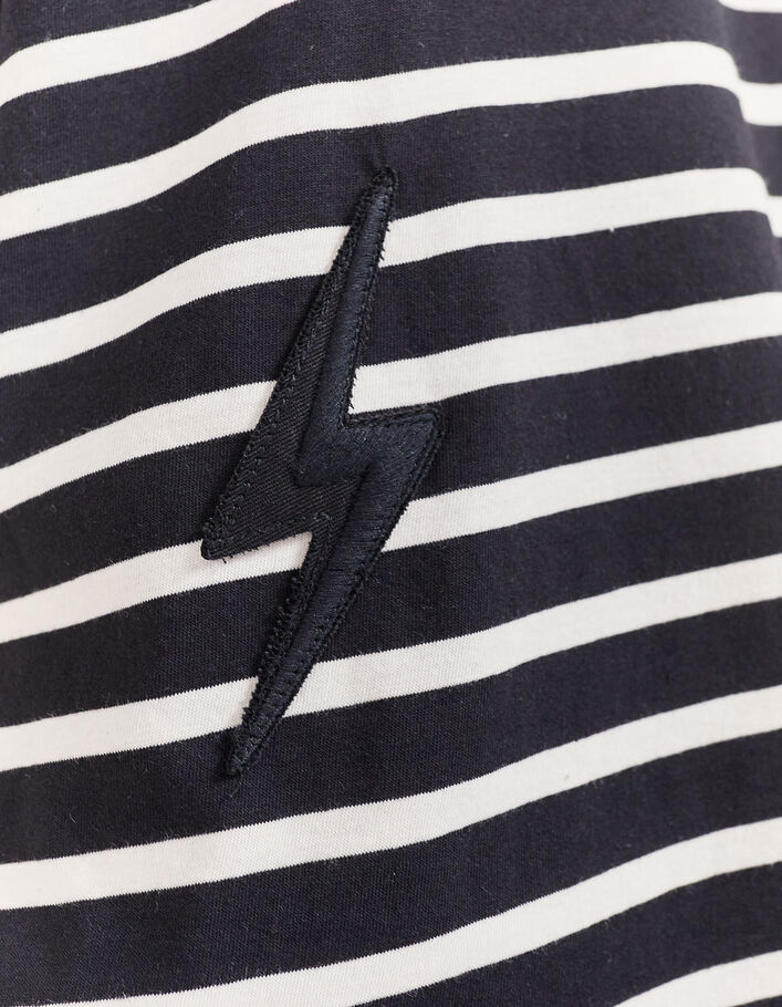 Camiseta marinera negra rayas crudas insignias mujer - IKKS