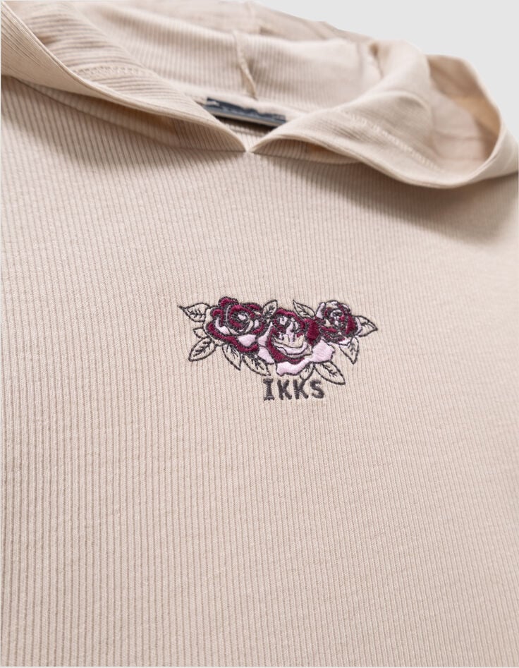 Beiges Mädchen-Kapuzenshirt Rippstick Rosen-8