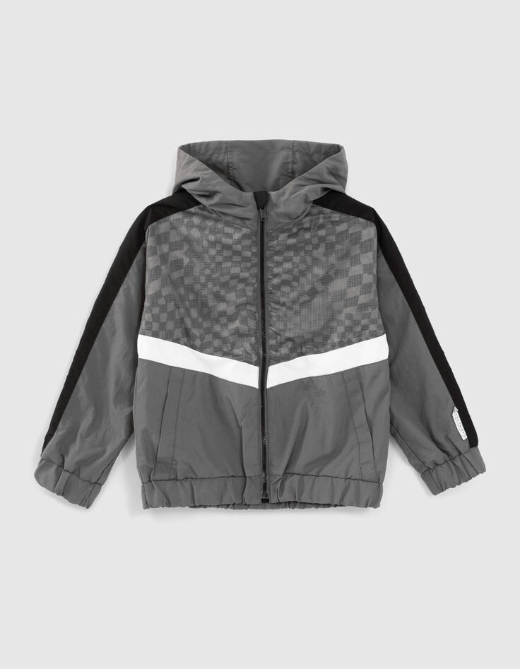 Grauer Jungenwindbreaker mit Zielflaggenmotiv am Futter-1