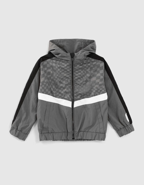 Boys’ grey windcheater with checkerboard lining - IKKS