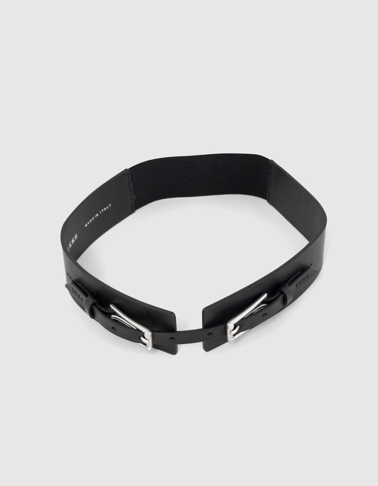 Ceinture en cuir noir double boucle ardillon femme-6
