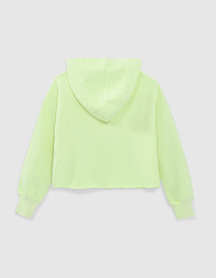 Gelbes Crop-Mädchensweatshirt mit Kapuze und Schriftzug-3