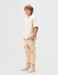 Pantalon droit beige esprit battle garçon-1