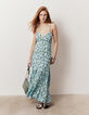 Women’s turquoise Paisley print viscose long dress-6