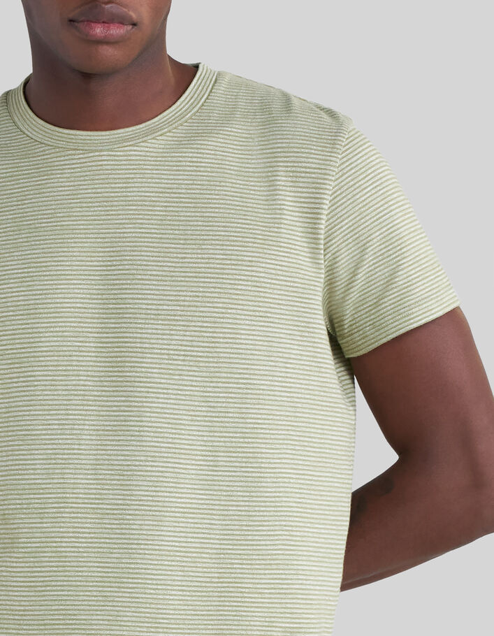 T-shirt pistache coton bio fines rayures Homme - IKKS