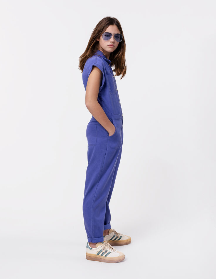 Langer blauer Mädchen-Overall, Druckknöpfe-2