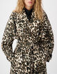Trench long en jean marron &agrave; motif l&eacute;opard Femme-5