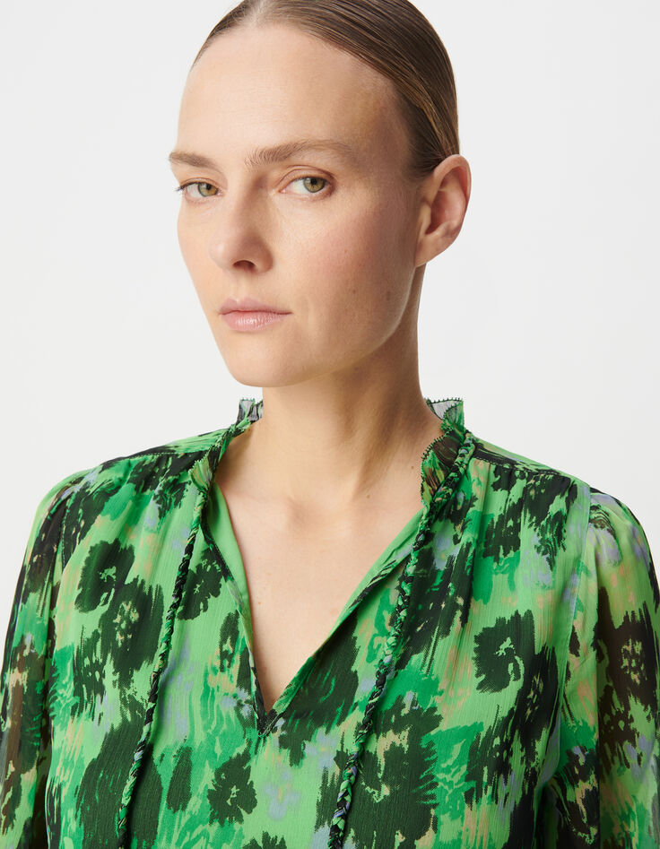 Blouse verte polyester recyclé imprimé abstrait Femme-4