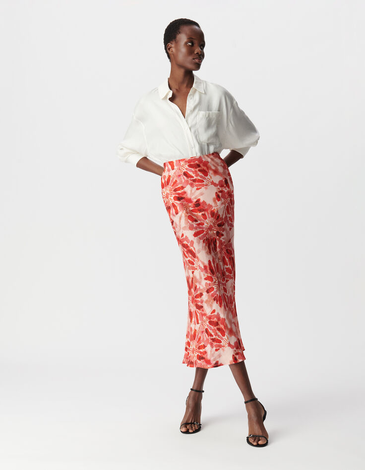 Jupe longue rouge imprimé batik Femme-2