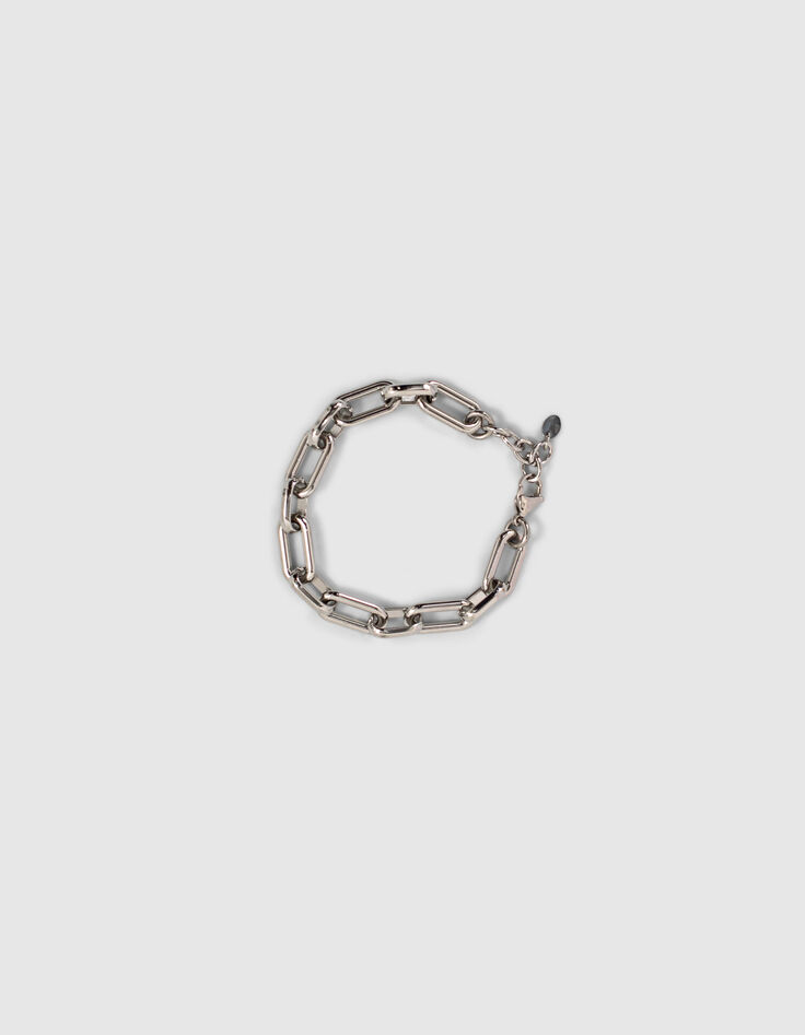 Bracelet argenté en grosse maille femme-1