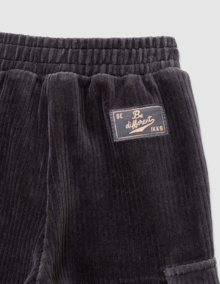 Pantalon de jogging gris maille velours côtelé garçon-5