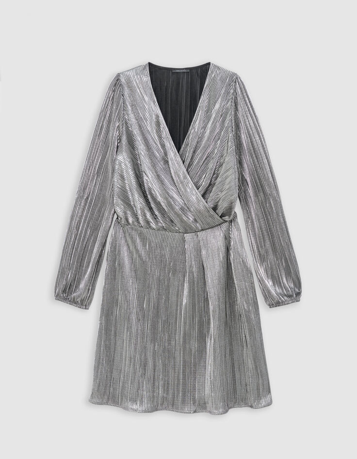 Robe noire métallisée plisssée Femme-5