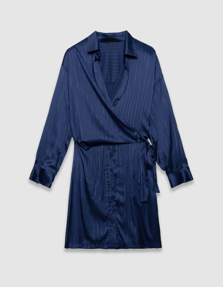 Robe chemise marine effet cache-coeur motif rayures Femme-6
