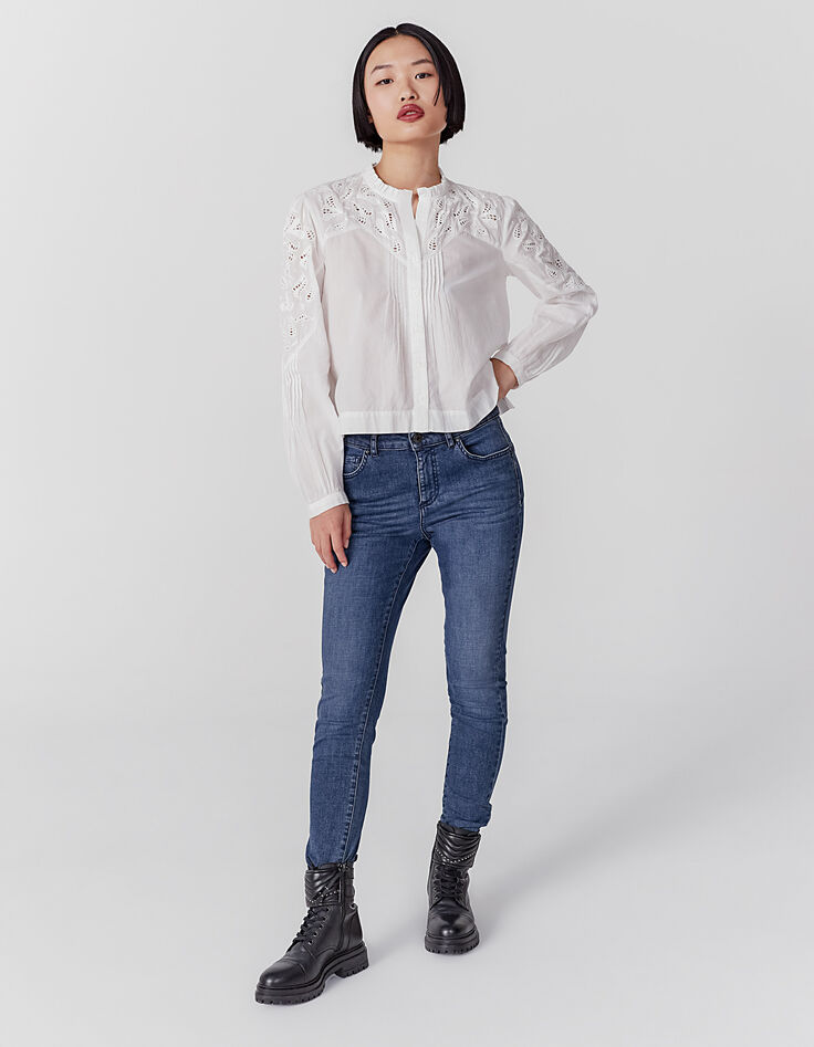 Ecru blouse acid wash behandeling borduursels dames-7