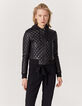 Chaqueta corta capucha piel cordero acolchada negra mujer-2