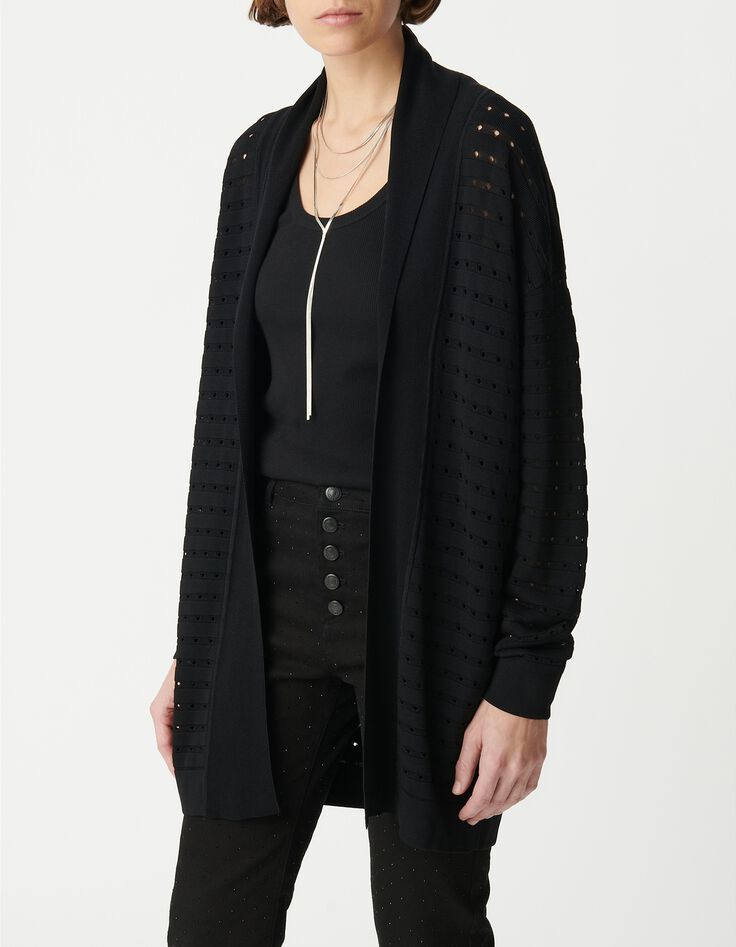 Cardigan noir tricot ajour&eacute;s Femme-2