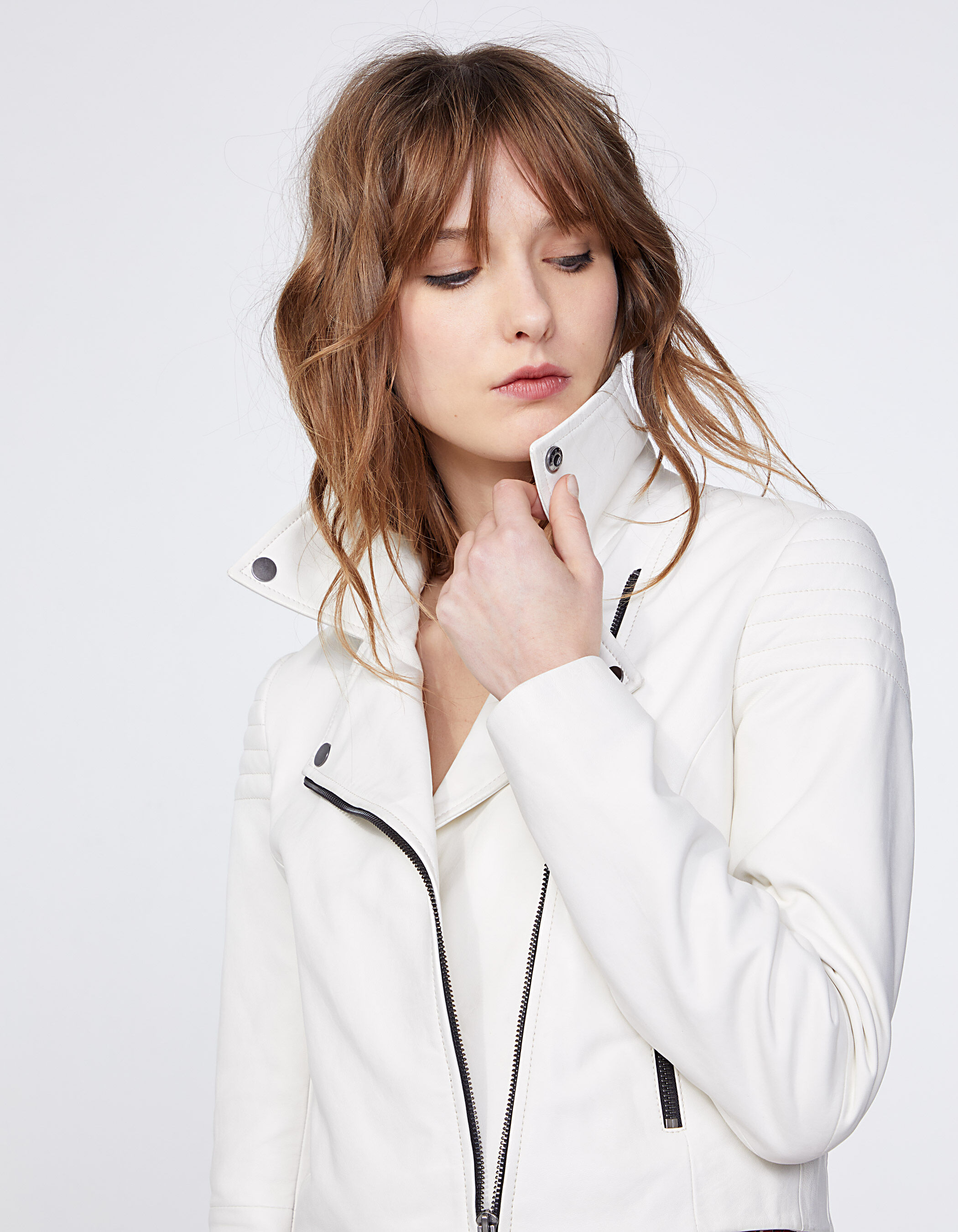 white lambskin leather short jacket