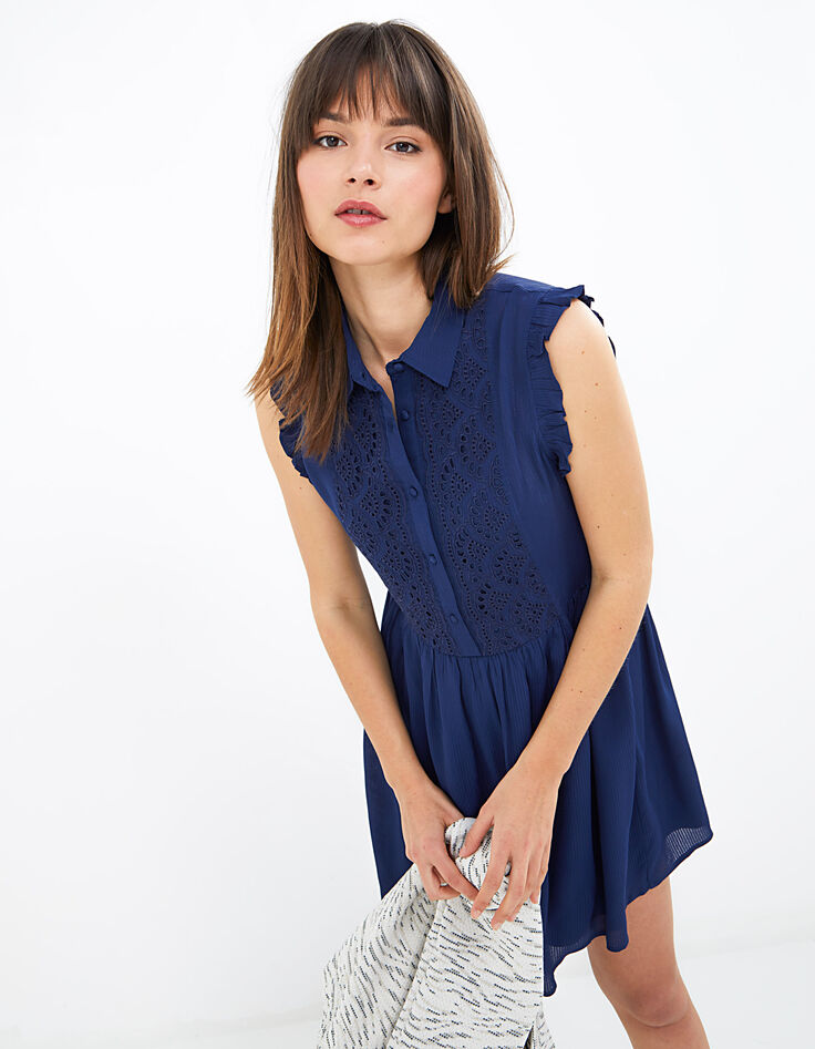 Robe chemise indigo avec plastron brodé I.Code-1