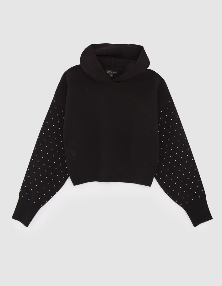 Zwarte gebreide trui cropped studs mouwen meisjes-1