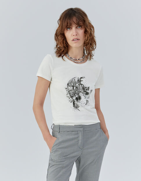 Tee-shirt en coton bio blanc visuel tête de mort femme