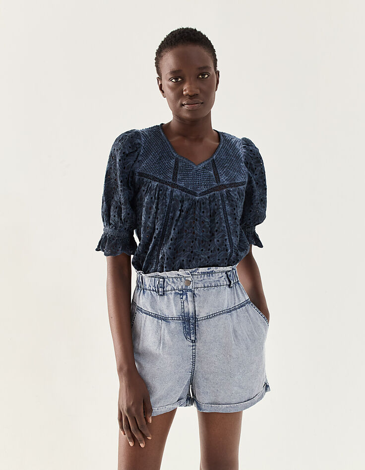 Blouse in broderie anglaise acid wash dames-2
