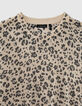 Pull sable chiné pailleté à motifs léopard fille -2