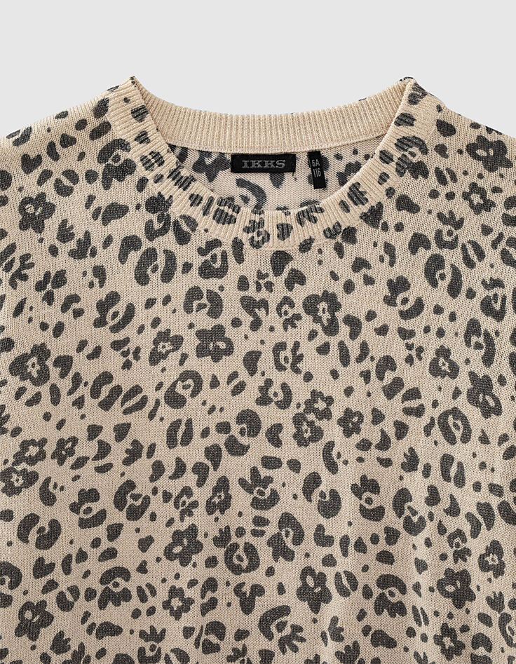 Pull sable chiné pailleté à motifs léopard fille -2