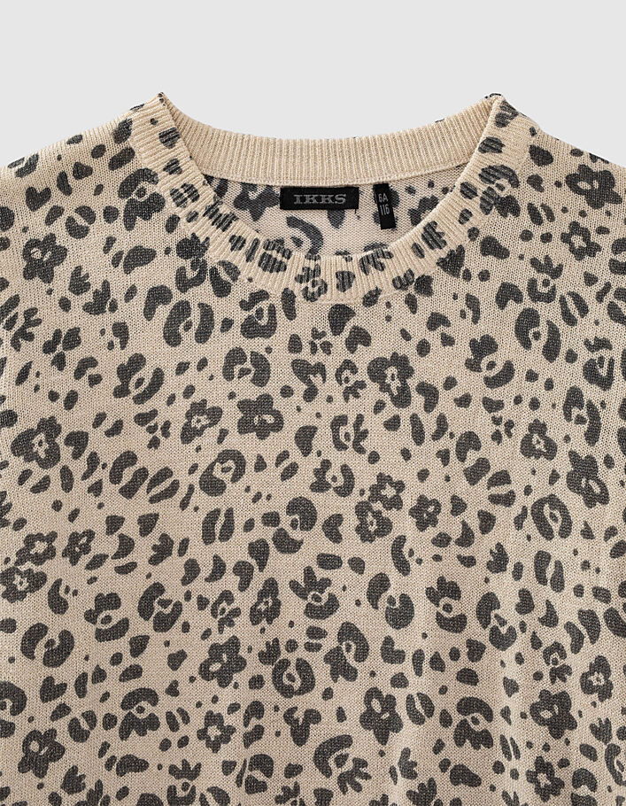 Girls’ sand marl glittery leopard motif sweater  - IKKS