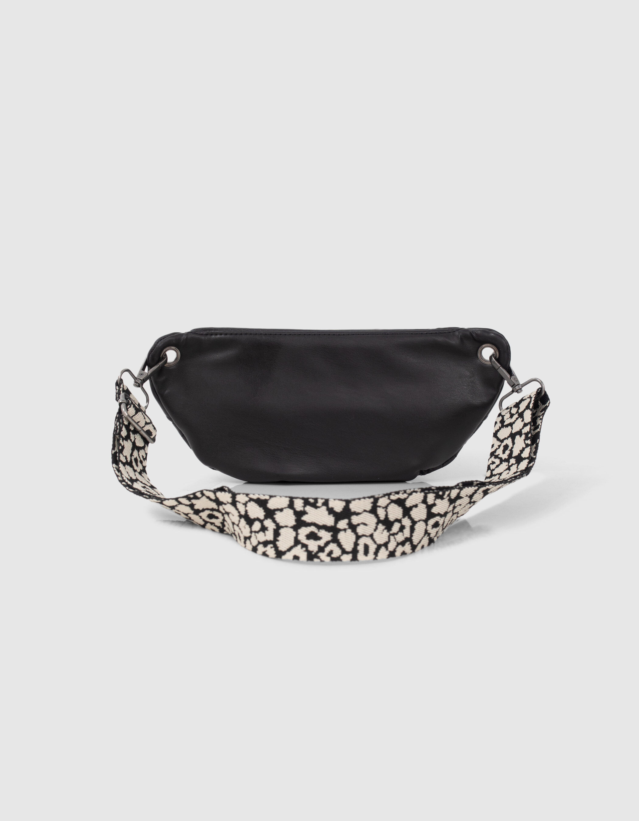Girls black quilted waist bag with leopard strap