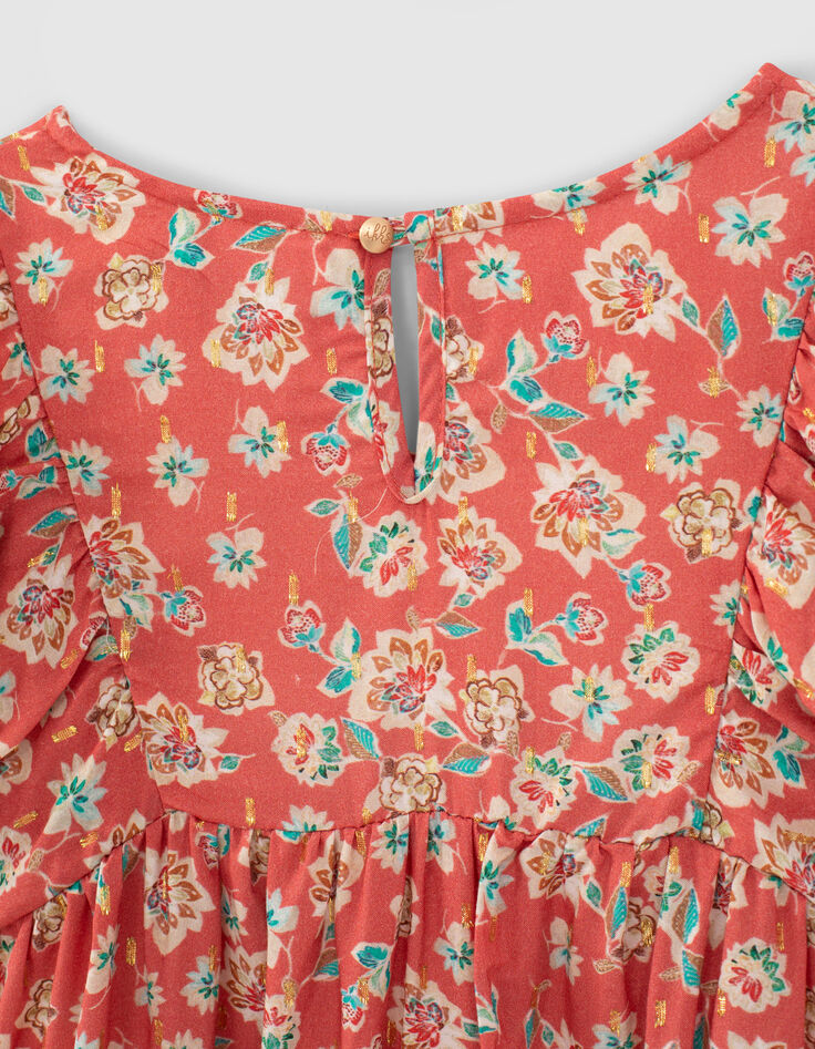 Vestido coral con estampado floral mangas volantes niña-5