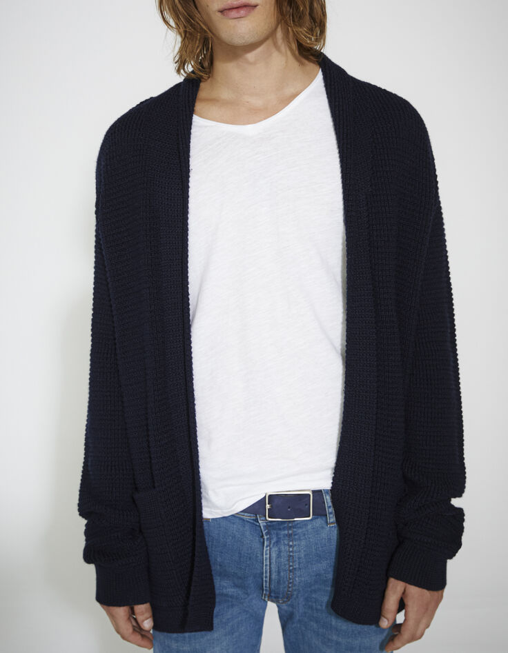 Cardigan marine tricot &agrave; col ch&acirc;le Homme-2