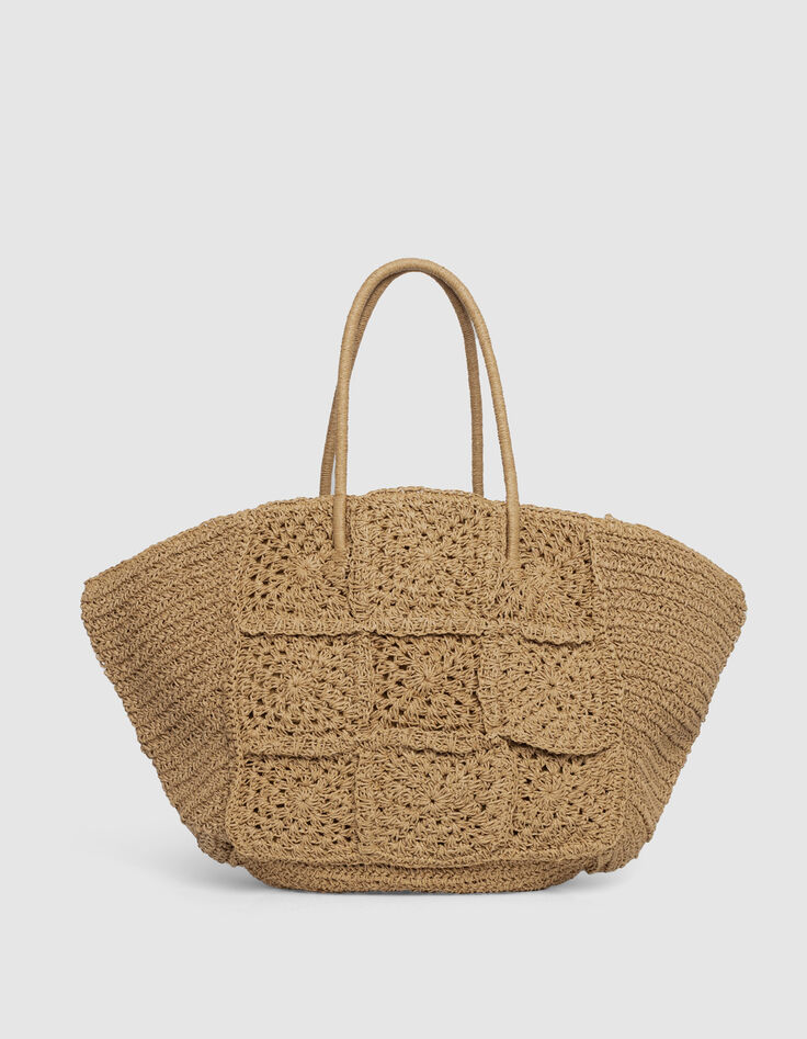 Camel woven raffia-style basket-1