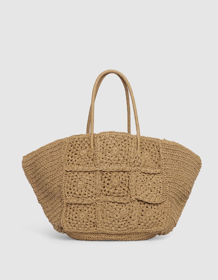 Camel woven raffia-style basket-1 Camel woven raffia-style basket-1
