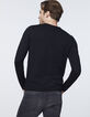 Schwarzer Herrenpullover mit V-Ausschnitt und Brusttasche-3