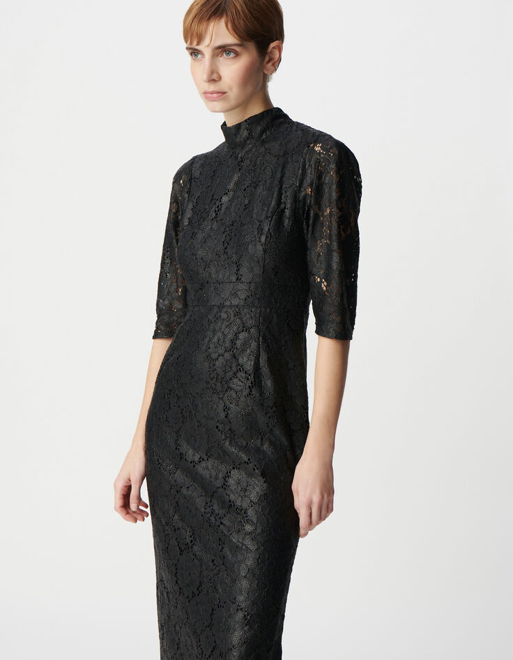 Dames midi-jurk van zwart gecoat kant-3