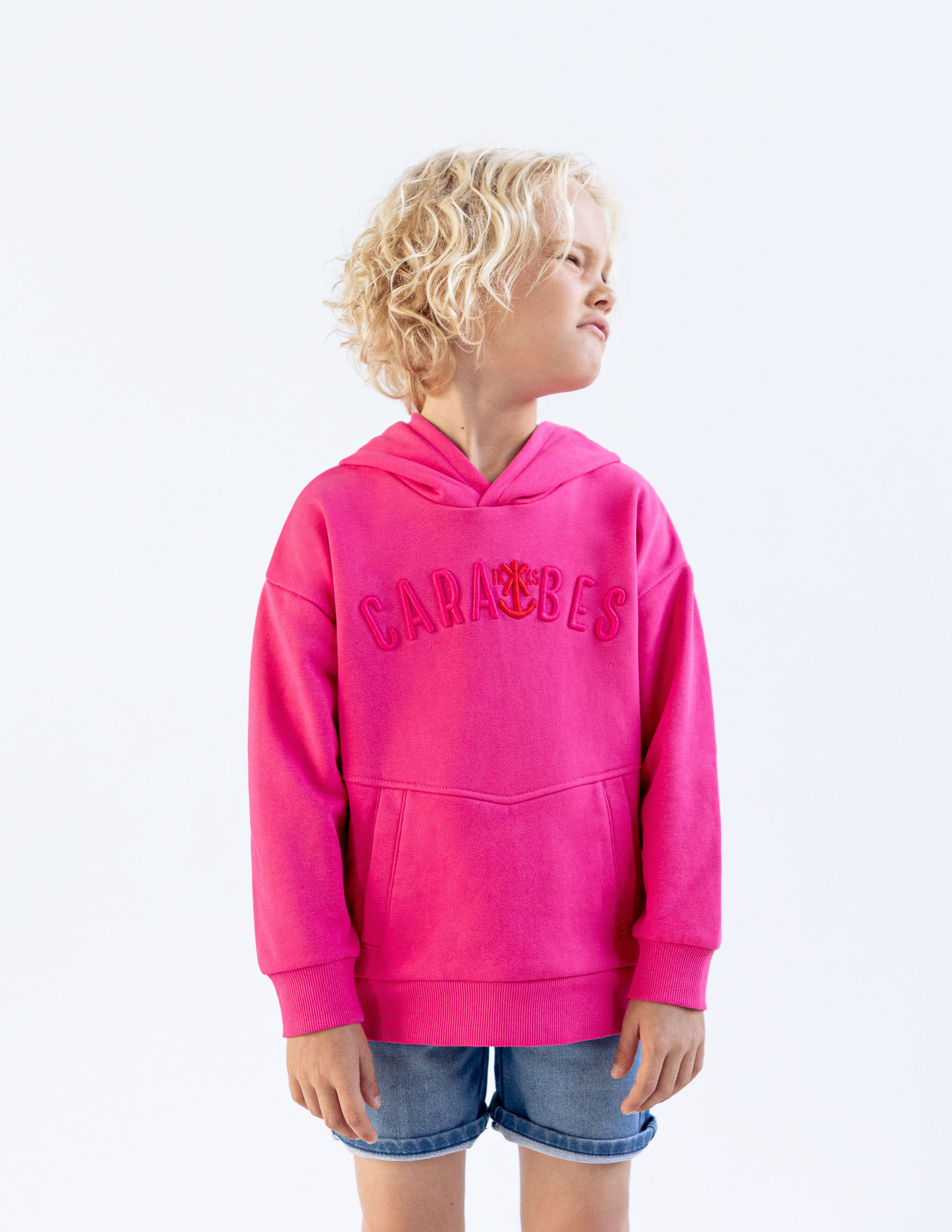 Boys pink organic cotton hoodie XL embroidered slogan IKKS