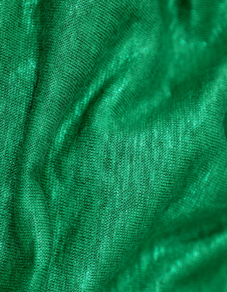 Camiseta verde de punto de lino para mujer-7
