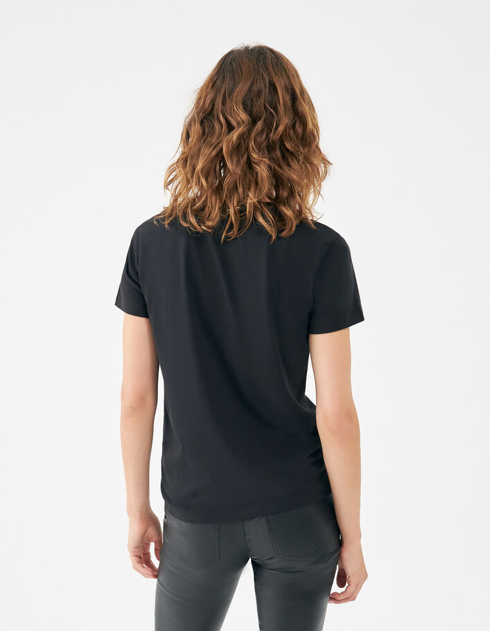 Camiseta negra diseño bordado cuentas manga corta mujer - IKKS
