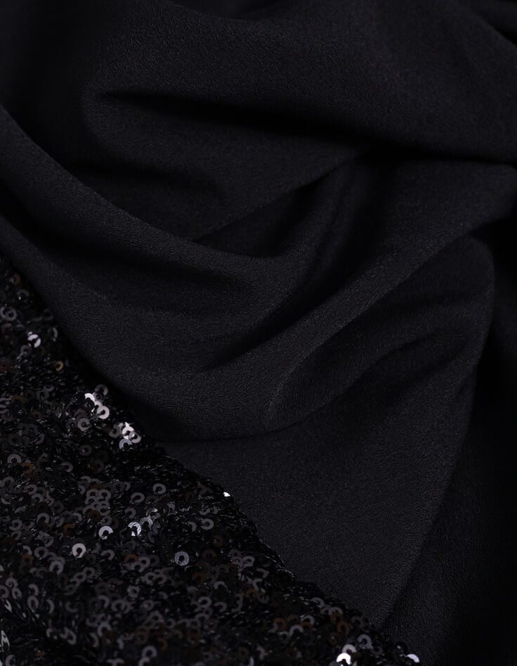 Top noir broderies sequins manche trompette Femme-6 Top noir broderies sequins manche trompette Femme-6