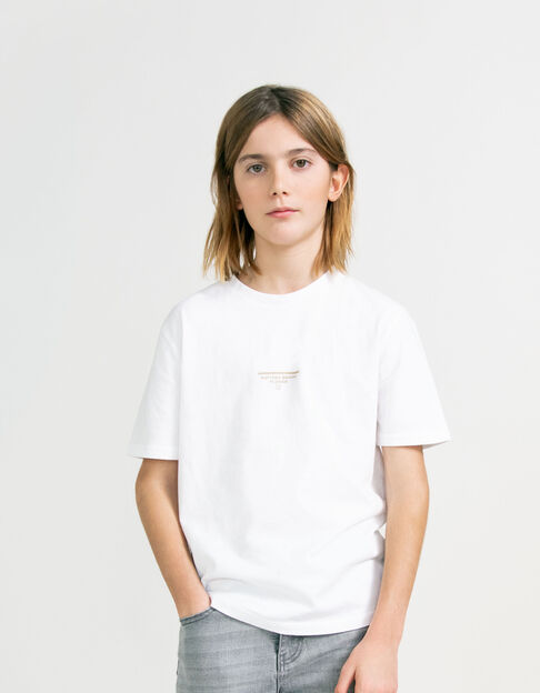 Boys’ white T-shirt with wave image embroidered on back - IKKS