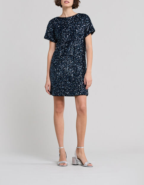 Women's reversible sequin-embroidered blue dress - IKKS