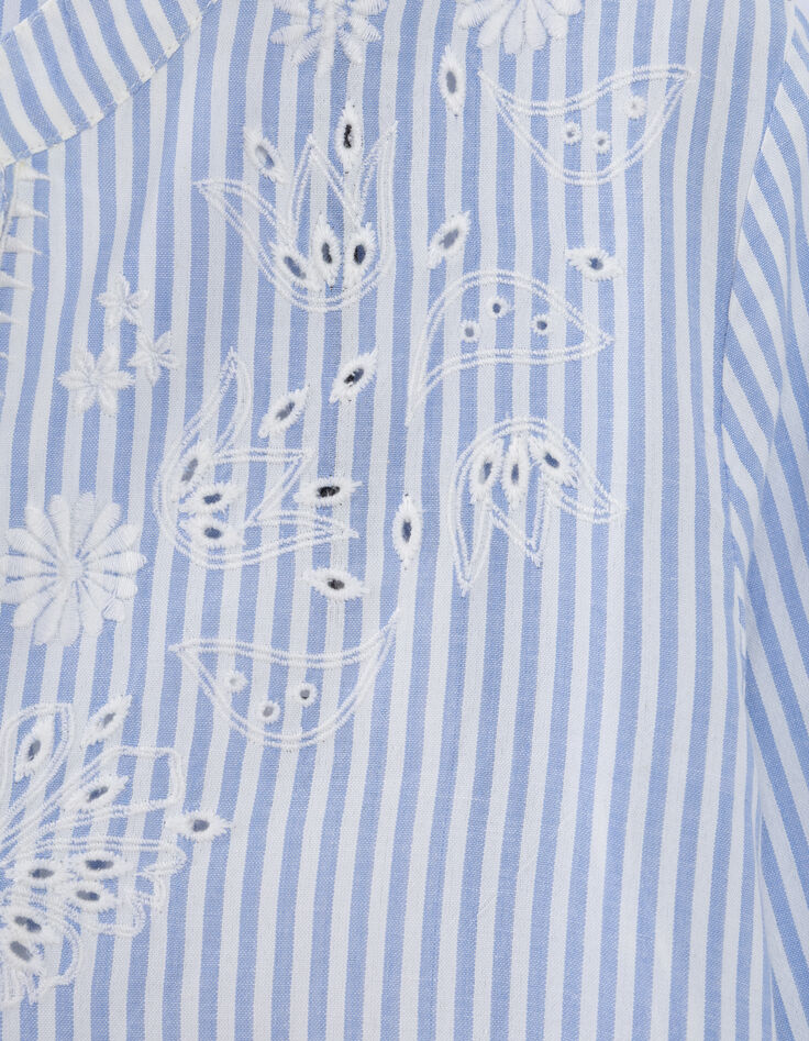 Blouse rayures bleu ciel plastron brodé-7