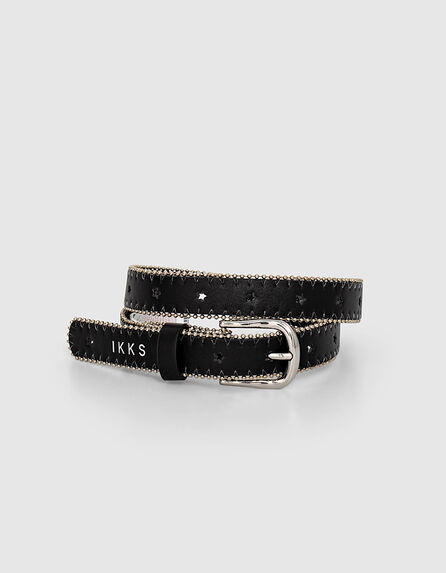 Girls’ black star-perforated belt edged in microbeads