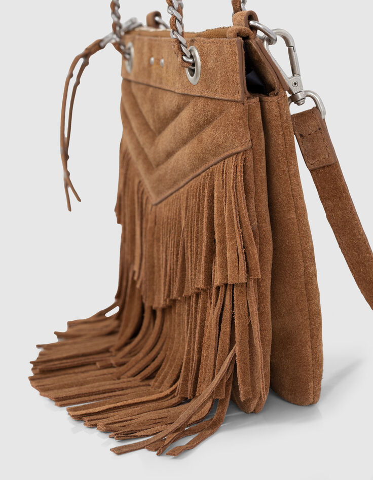 Sac pochette 1440 Reporter en cuir velours sable Femme-3