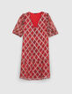 Robe courte en voile rouge imprimé Trellis femme-6