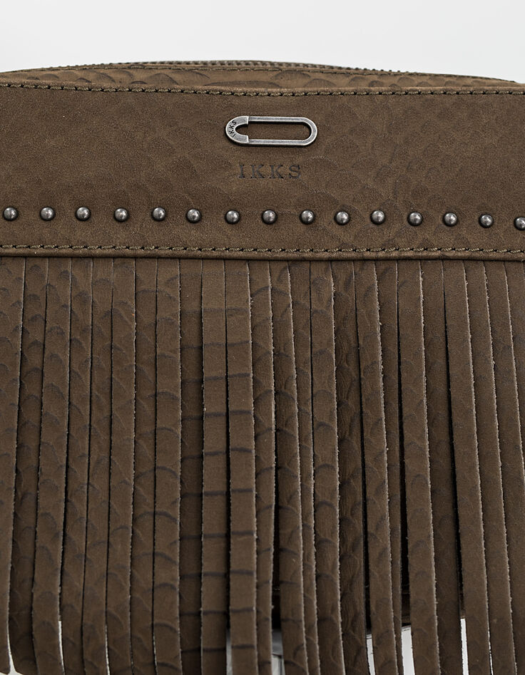 Sac The Messenger en cuir kaki effet reptile femme-2